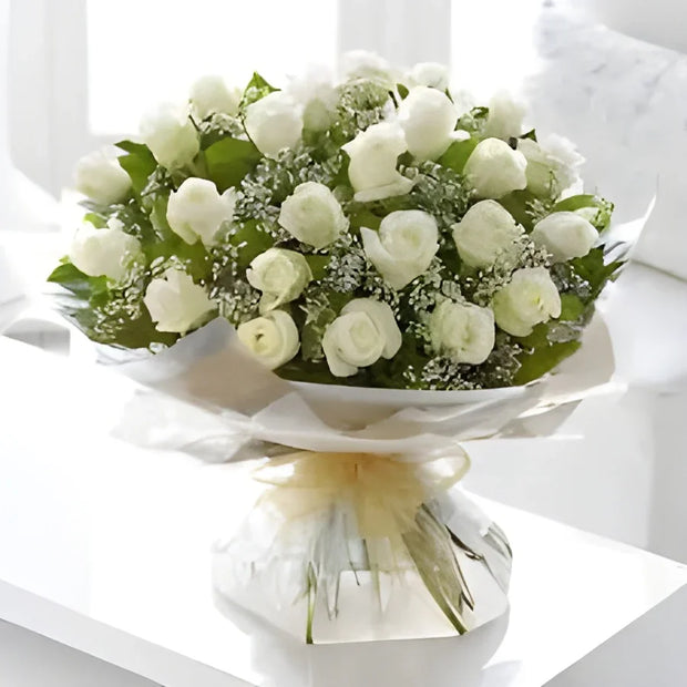 White & Green Bridal Roses Gift Bouquet – Elegant Wedding Flowers