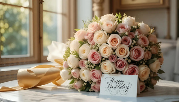 Blush Pink & Cream Roses Birthday Bouquet – Elegant Floral Gift