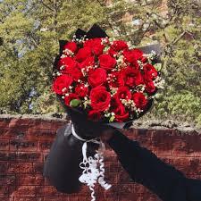 Luxury Red Roses Bouquet with Black Wrap