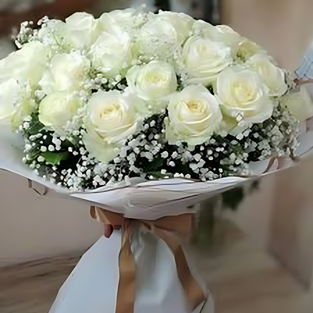 Pearl Grace White Rose Bouquet – Elegant Floral Gift