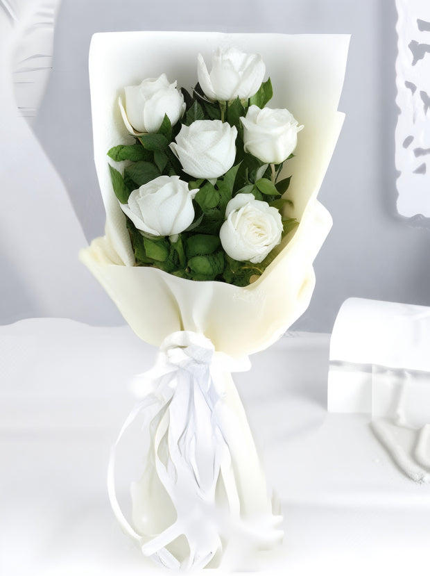 Ivory Bloom Harmony Bouquet – White & Soft Green Roses